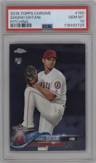 Shohei Ohtani from the 2018 Topps Chrome set graded by PSA and given an overall grade of 10.