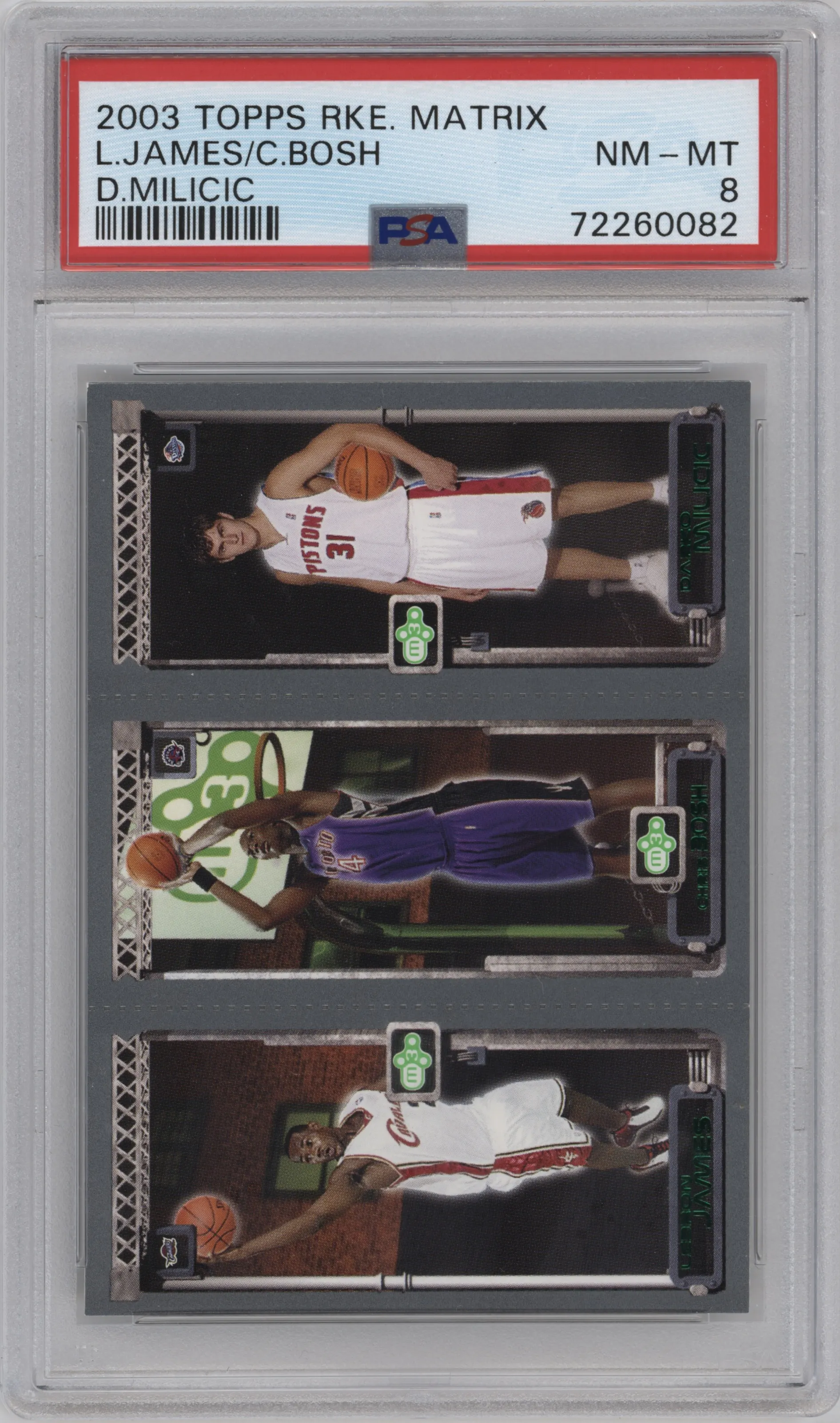 2003 Topps Rookie Matrix LeBron James/Darko Milicic/Chris Bosh PSA 8