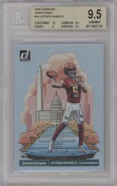 Jayden Daniels from the 2024 Donruss set graded by Beckett and given an overall grade of 9.5.