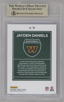 Jayden Daniels from the 2024 Donruss set graded by Beckett and given an overall grade of 9.5.