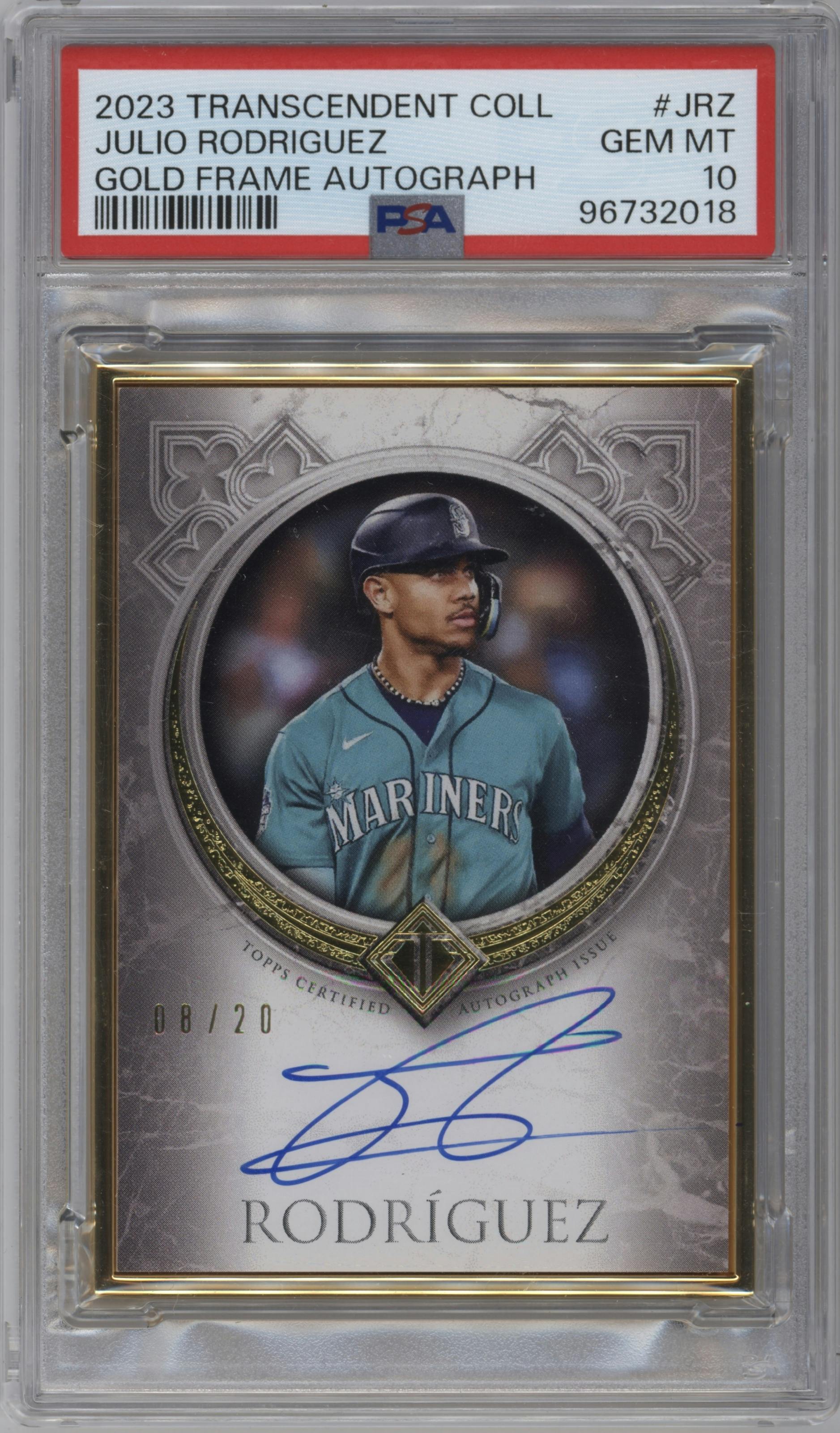 Julio Rodriguez from the 2023 Topps Transcendent Collection set graded by PSA and given an overall grade of 10.