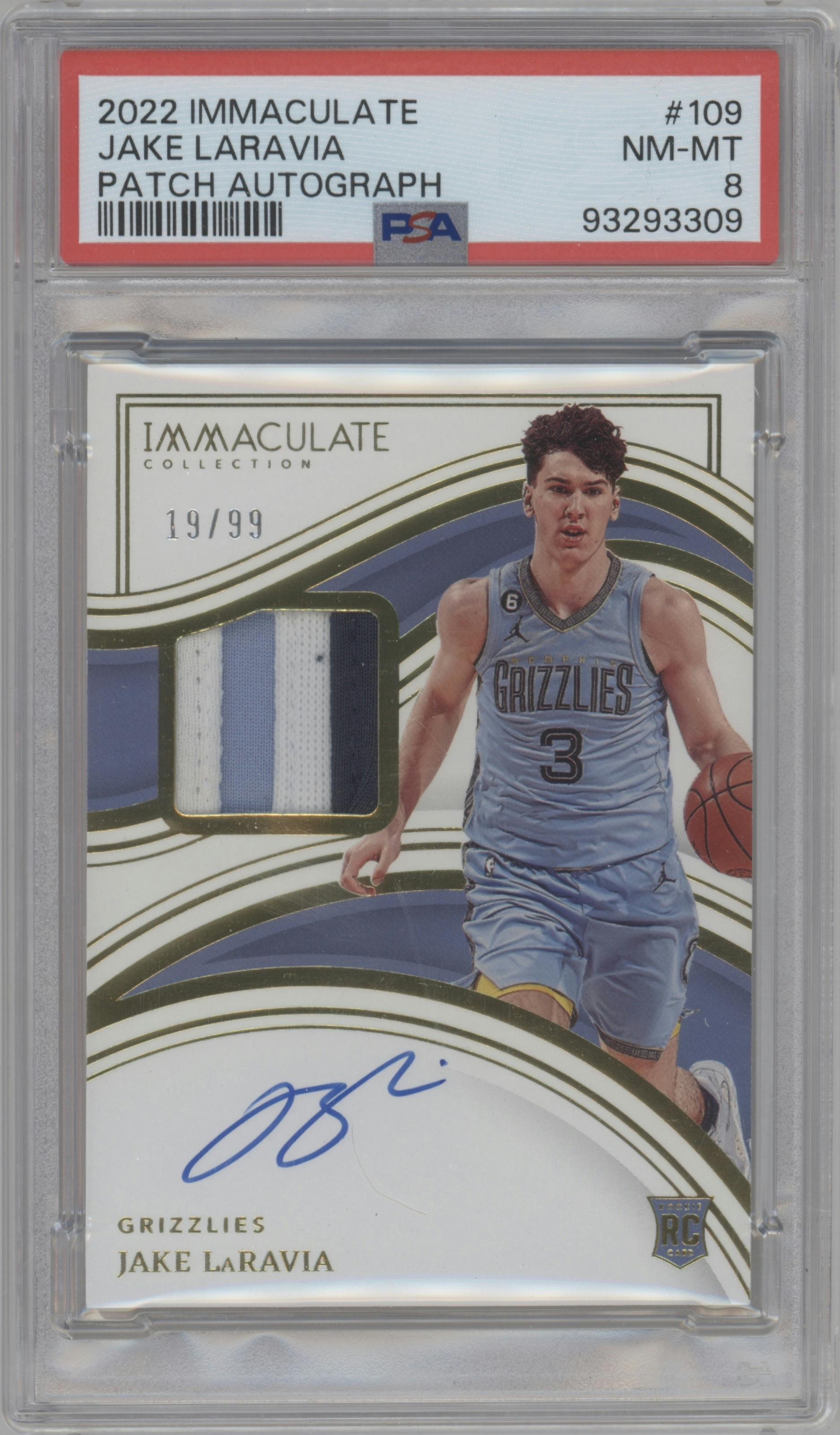 Jake LaRavia from the 2022-23 Panini Immaculate Collection set graded by PSA and given an overall grade of 8.