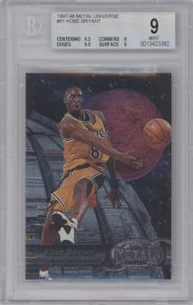Kobe Bryant from the 1997-98 Metal Universe set graded by Beckett and given an overall grade of 9.