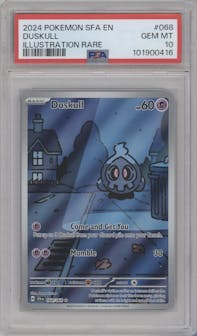 Duskull from the 2024 Pokemon SV set graded by PSA and given an overall grade of 10.