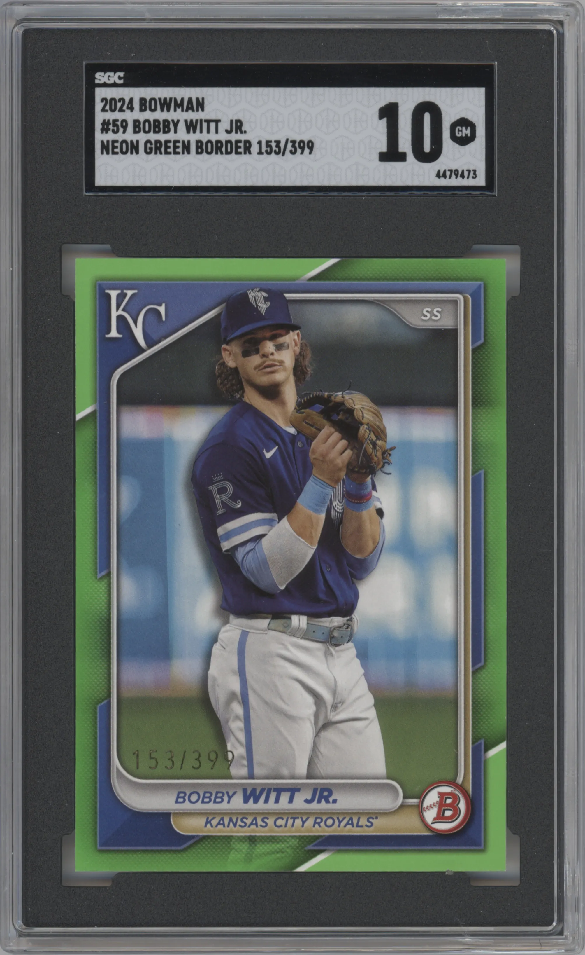 2024 Bowman Bobby Witt Jr. Neon Green SGC 10