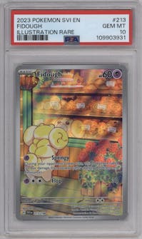 Fidough from the 2023 Pokemon SV set graded by PSA and given an overall grade of 10.