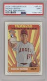 Shohei Ohtani from the 2018 Topps Heritage High Number set graded by PSA and given an overall grade of 9.