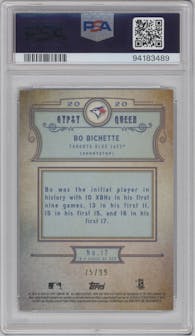 Bo Bichette from the 2020 Topps Gypsy Queen set featuring a Blue Refractor parallel graded by PSA and given an overall grade of 10.