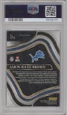 Amon-Ra St. Brown from the 2021 Panini Select set featuring a Silver Prizm parallel graded by PSA and given an overall grade of 10.