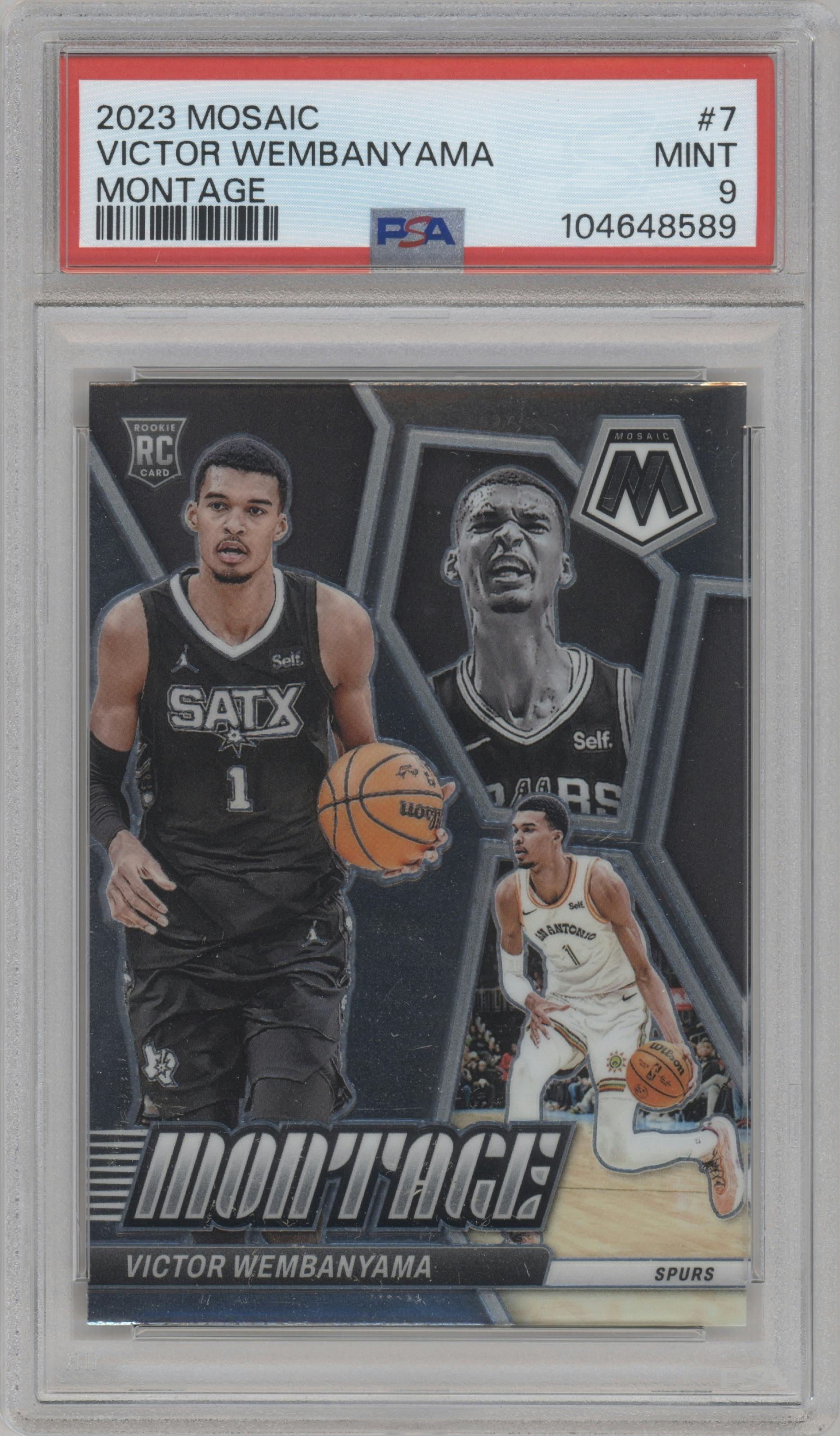 Victor Wembanyama from the 2023-24 Panini Mosaic set graded by PSA and given an overall grade of 9.