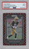 Christian Watson from the 2022 Panini Prizm set featuring a Black & Red Checker parallel graded by PSA and given an overall grade of 9.