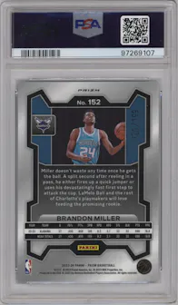 Brandon Miller from the 2023-24 Panini Prizm set featuring a Blue Prizm parallel graded by PSA and given an overall grade of 10.