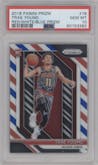 Trae Young from the 2018-19 Panini Prizm set featuring a Red White Blue Prizm parallel graded by PSA and given an overall grade of 10.