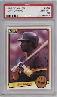 Tony Gwynn from the 1983 Donruss set graded by PSA and given an overall grade of 10.