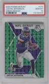 Justin Jefferson from the 2020 Panini Mosaic set featuring a Green Mosaic parallel graded by PSA and given an overall grade of 10.