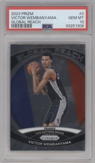Victor Wembanyama from the 2023-24 Panini Prizm set graded by PSA and given an overall grade of 10.