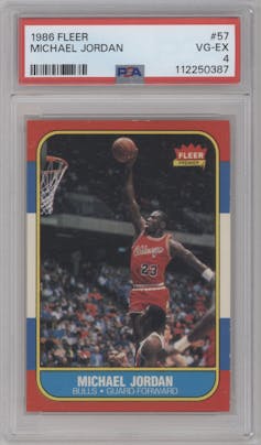 Michael Jordan from the 1986-87 Fleer set graded by PSA and given an overall grade of 4.