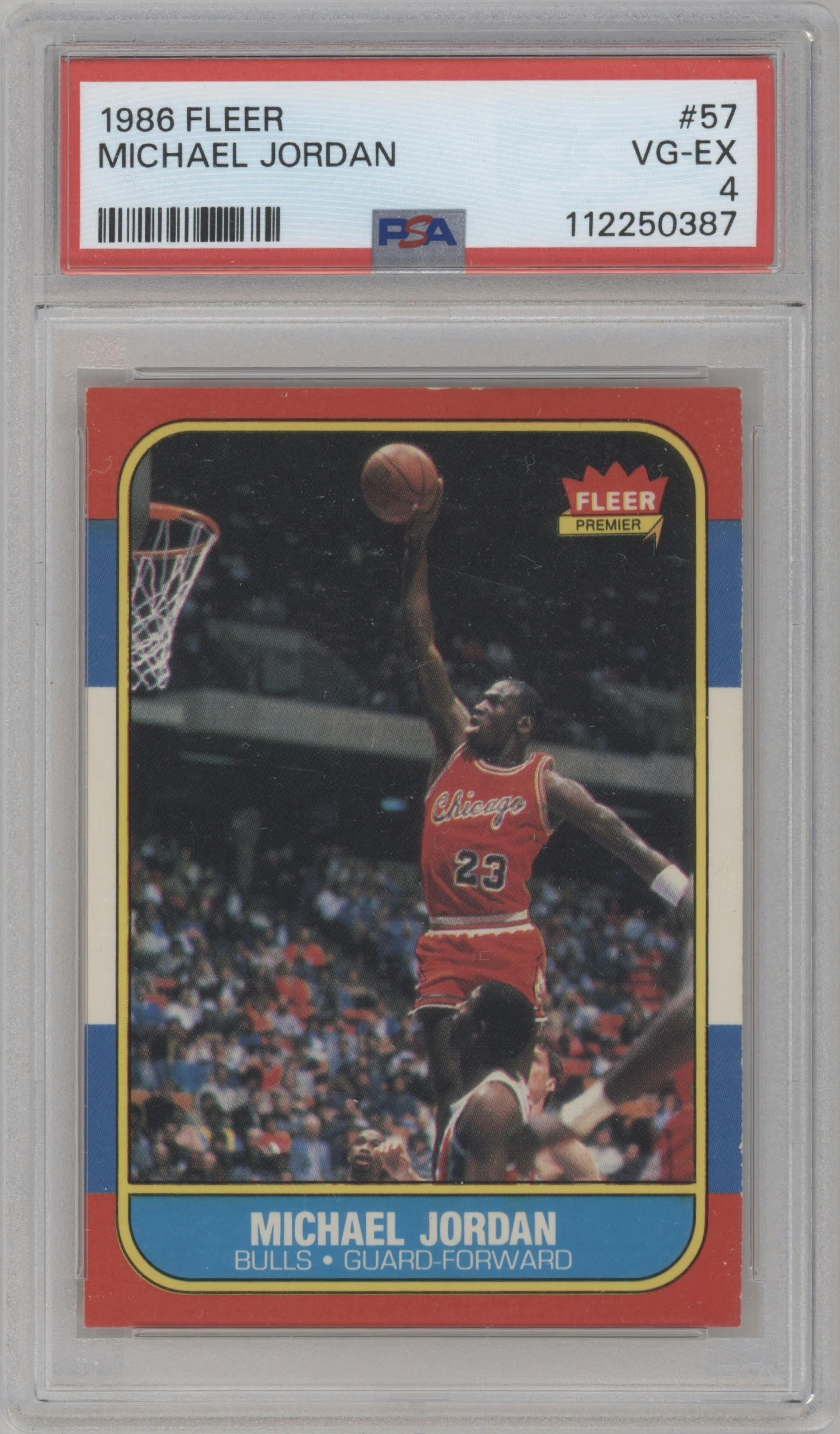 Michael Jordan from the 1986-87 Fleer set graded by PSA and given an overall grade of 4.