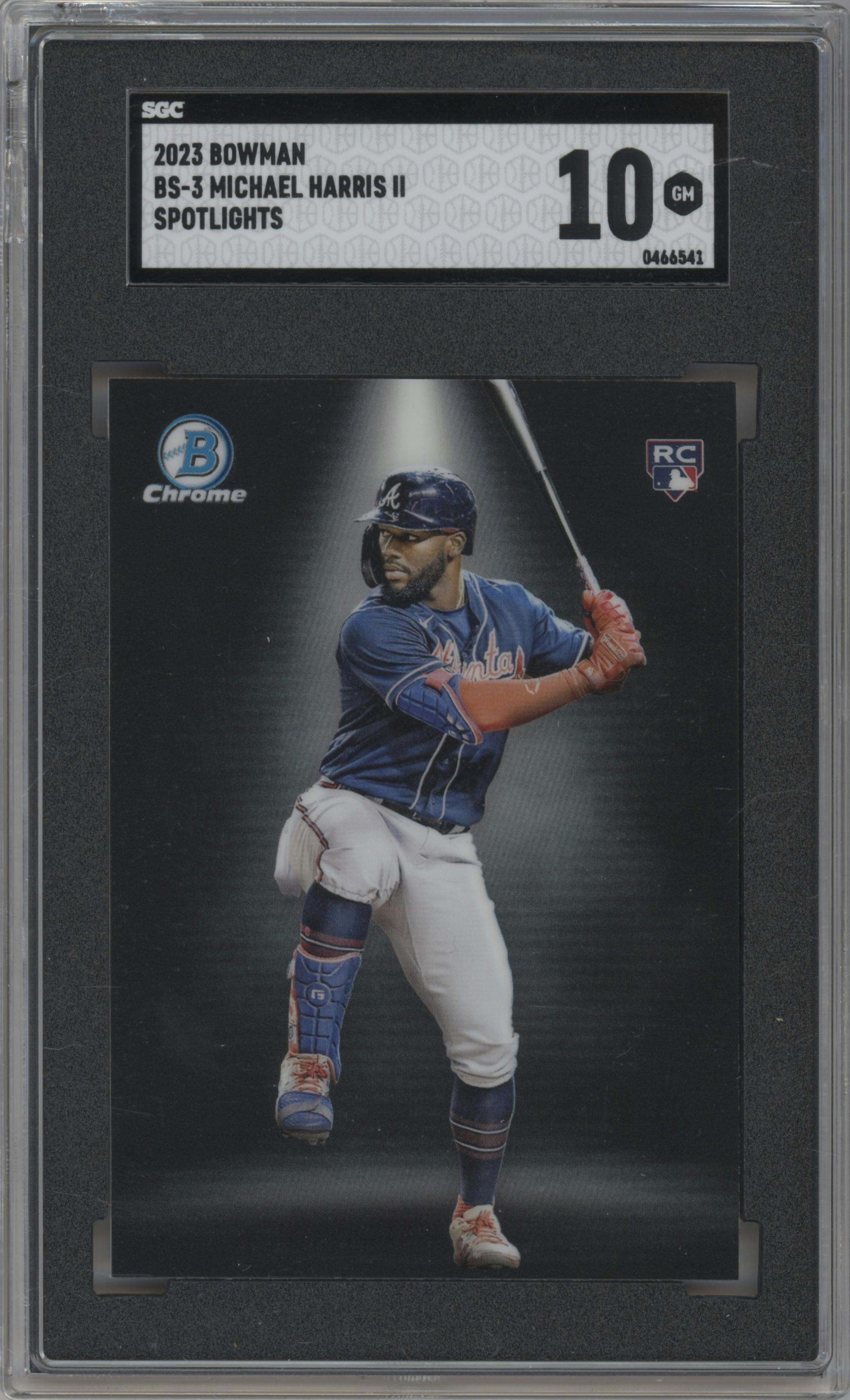 Michael Harris II from the 2023 Bowman  set graded by SGC and given an overall grade of 10.