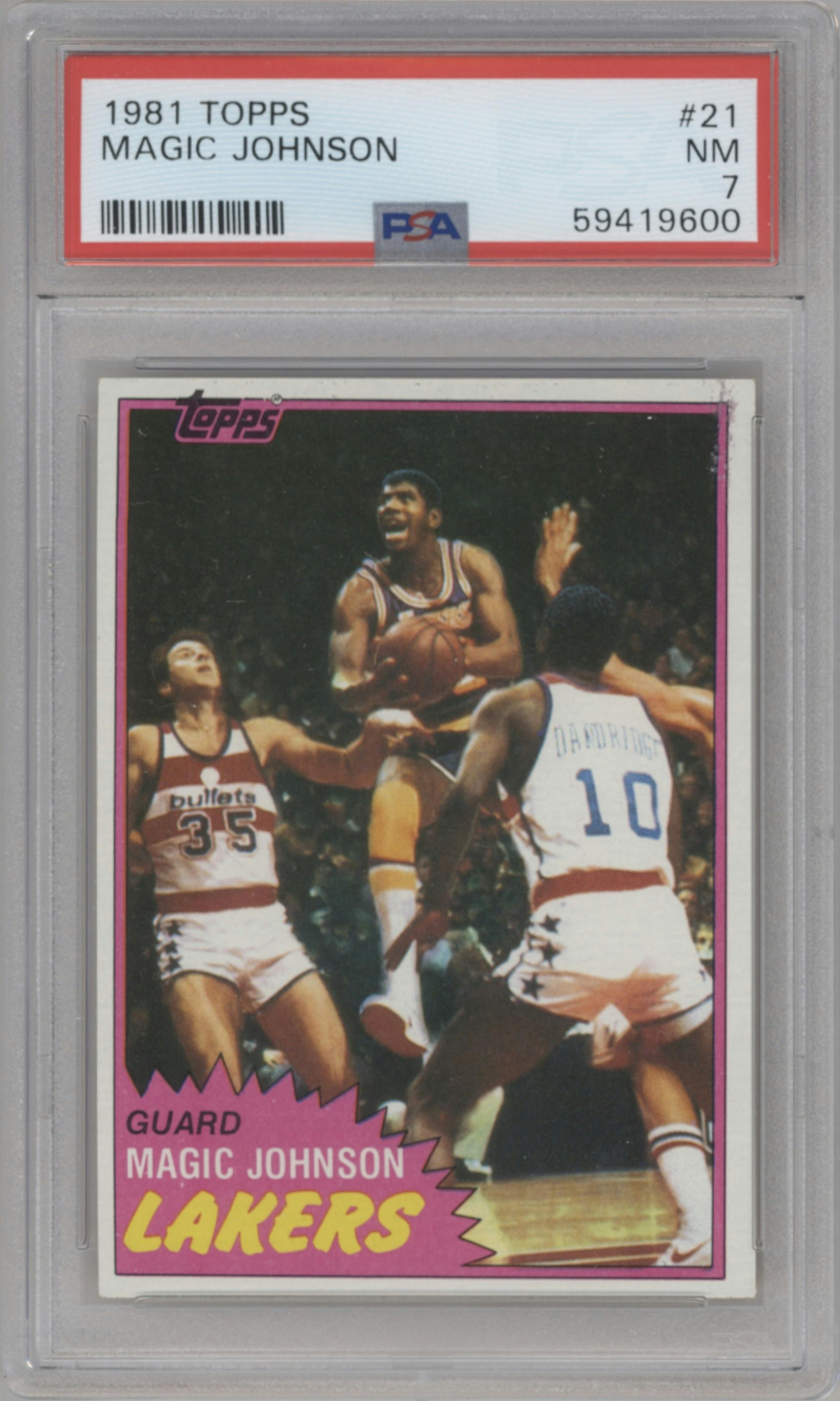 Magic Johnson from the 1981-82 Topps  set graded by PSA and given an overall grade of 7.
