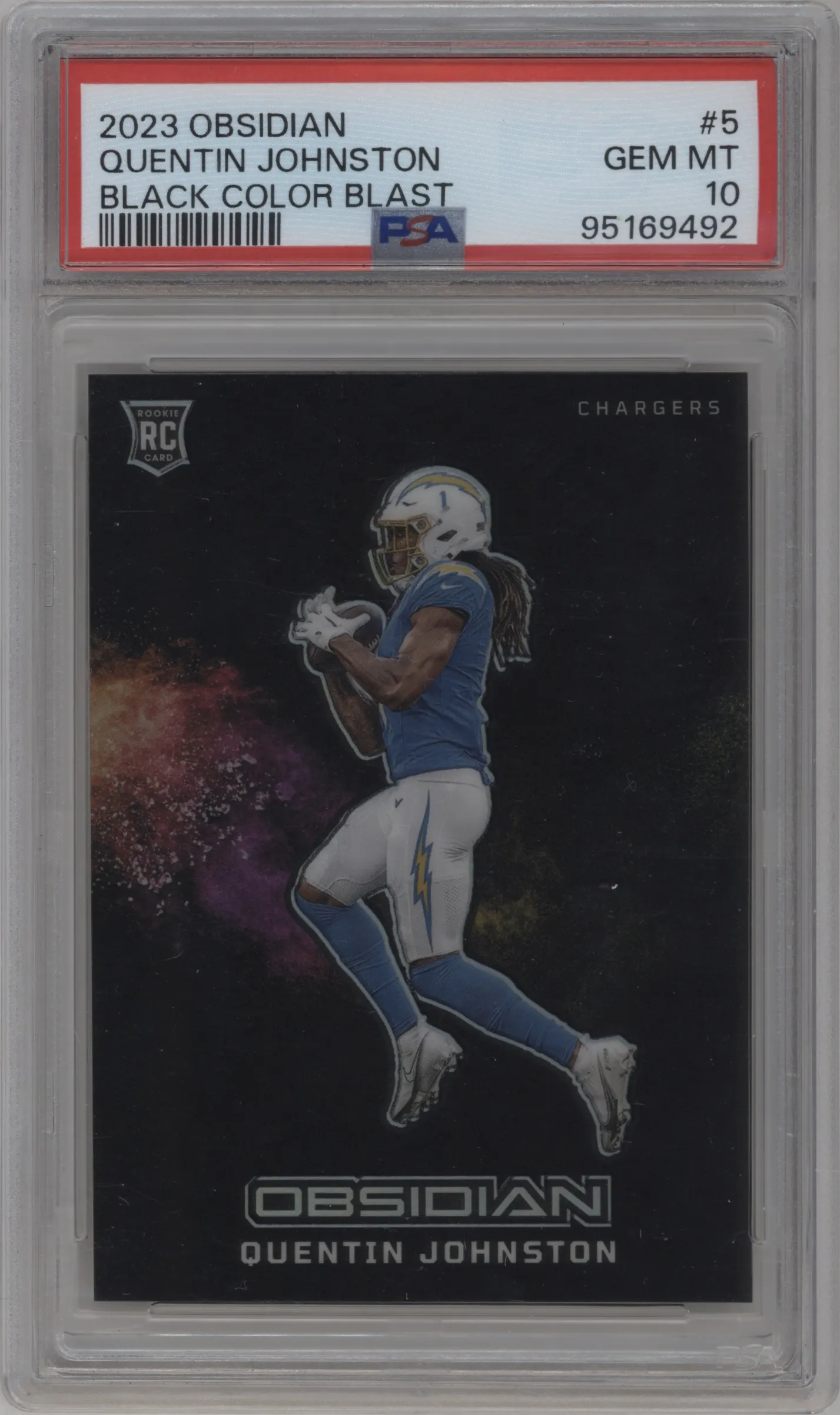 2023 Panini Obsidian Black Color Blast Quentin Johnston #5 PSA 10