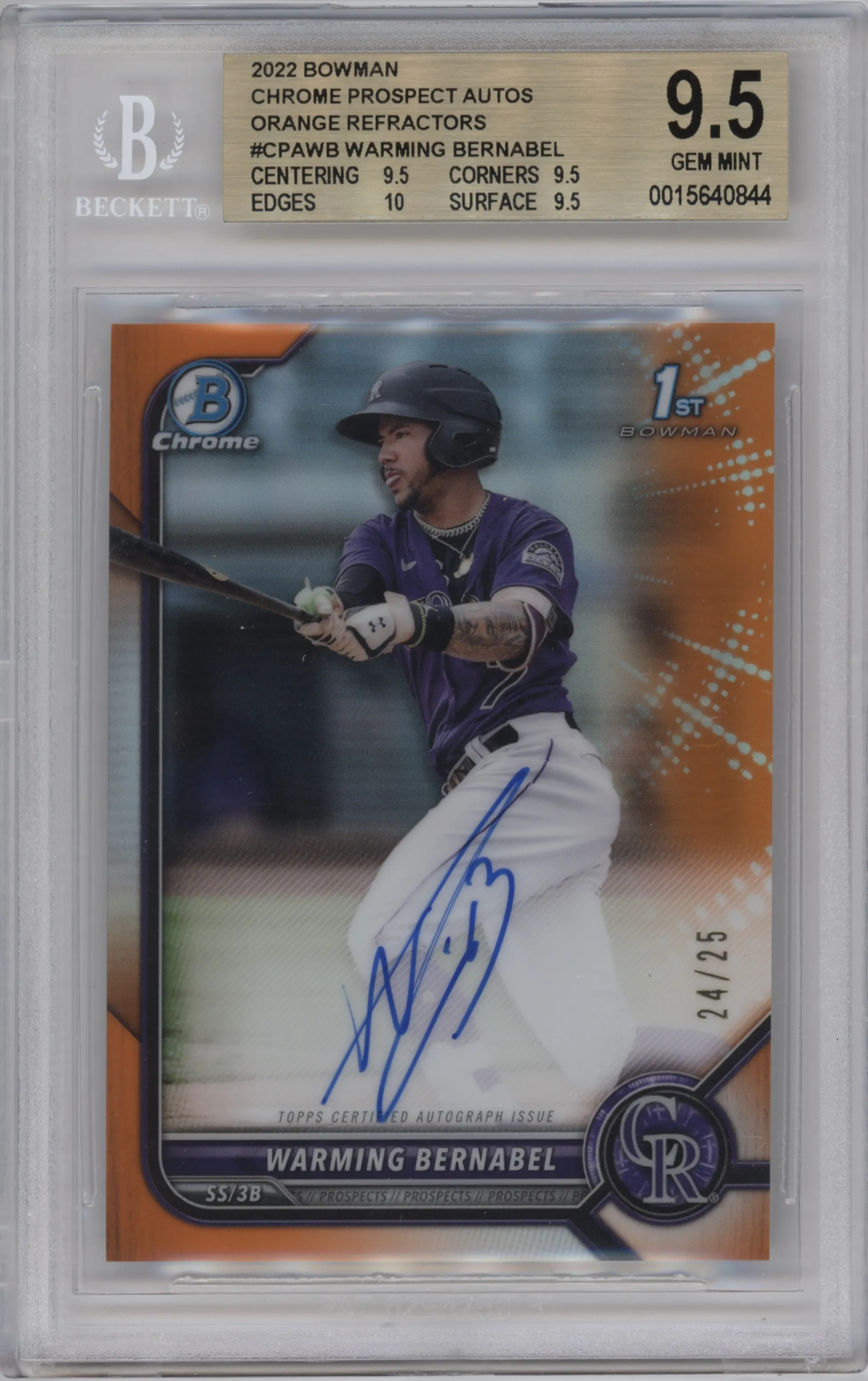 2022 Bowman Chr.Pros.Auto Warming Bernabel Orange Refractor BGS 9.5