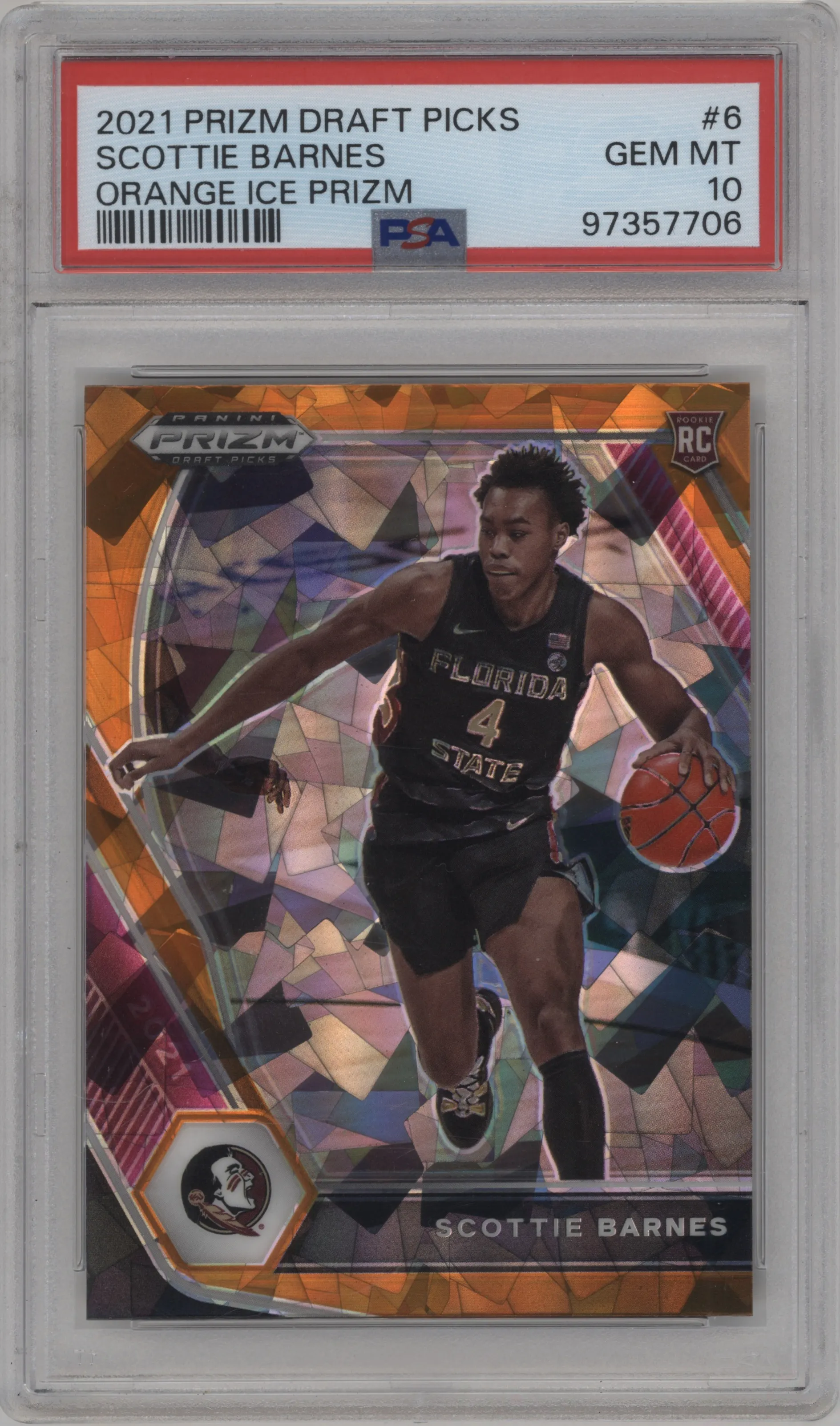 2021 Panini Prizm Draft Picks Scottie Barnes Orange Ice PSA 10