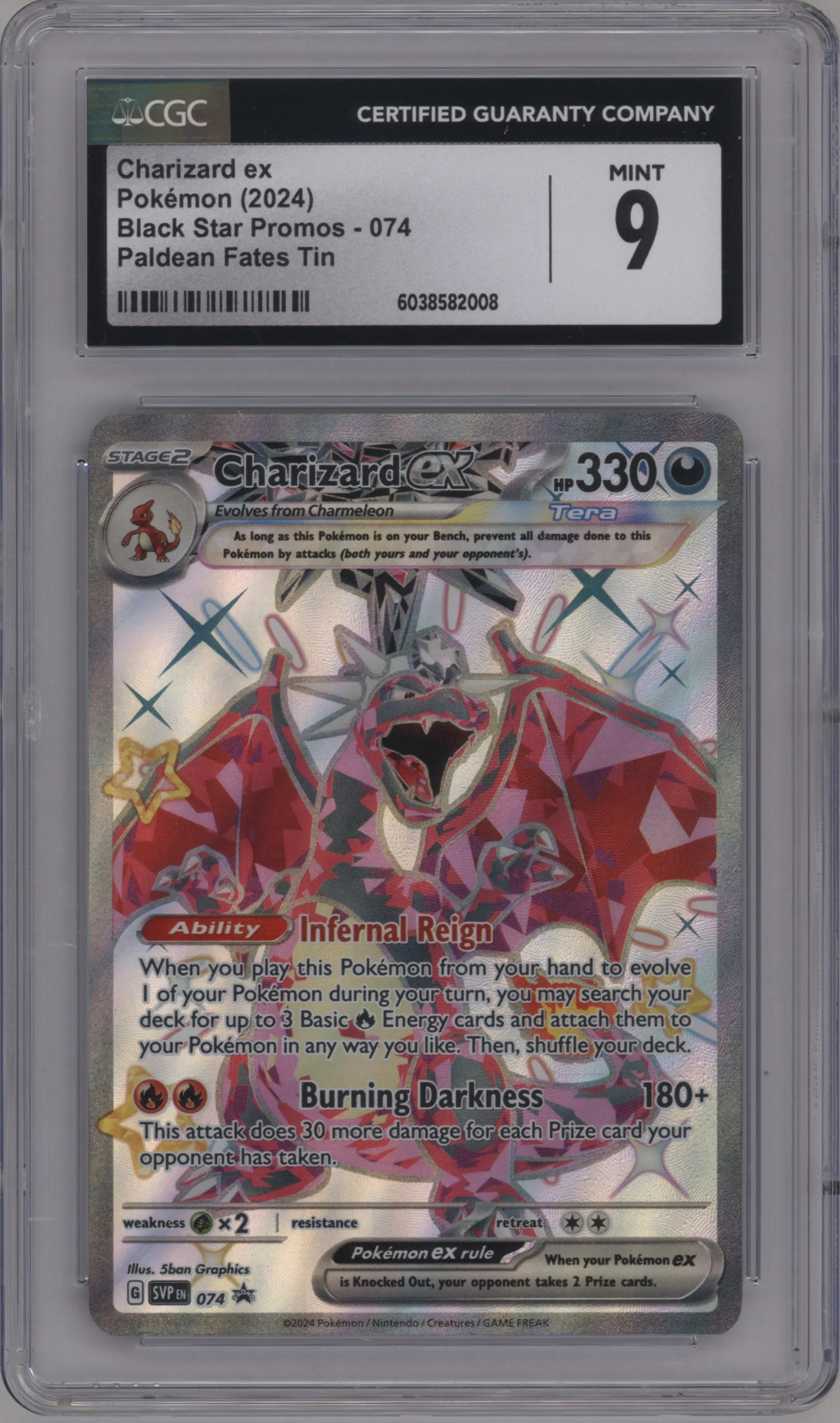 2024 Pokemon SV Charizard ex Paldean Fates Tera Charizard ex tin #074 CGC 9
