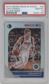 Luka Doncic from the 2019-20 Panini Hoops Premium Stock set featuring a Silver parallel graded by PSA and given an overall grade of 10.
