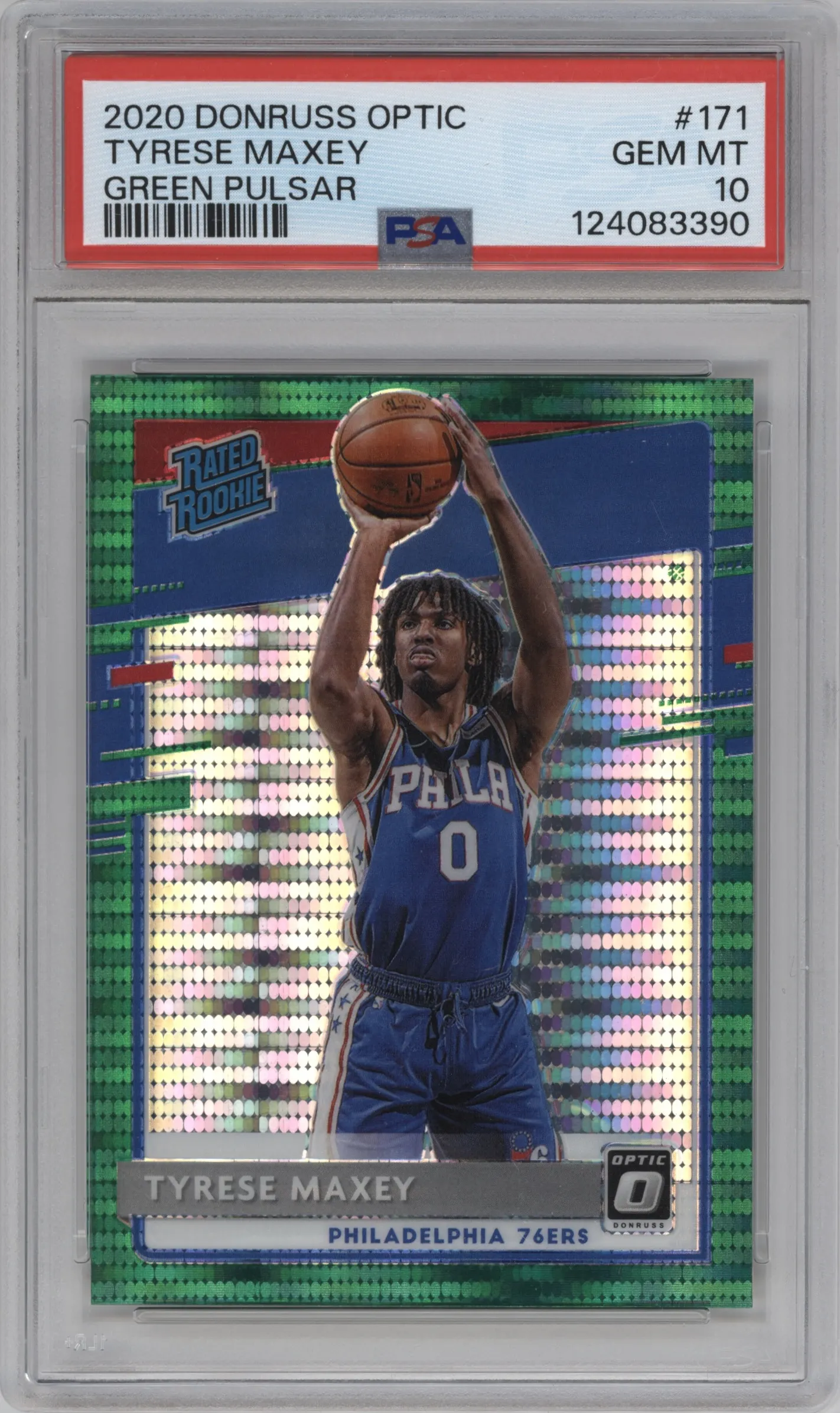 2020 Panini Donruss Optic Rated Rookie Tyrese Maxey Green Pulsar #171 PSA 10