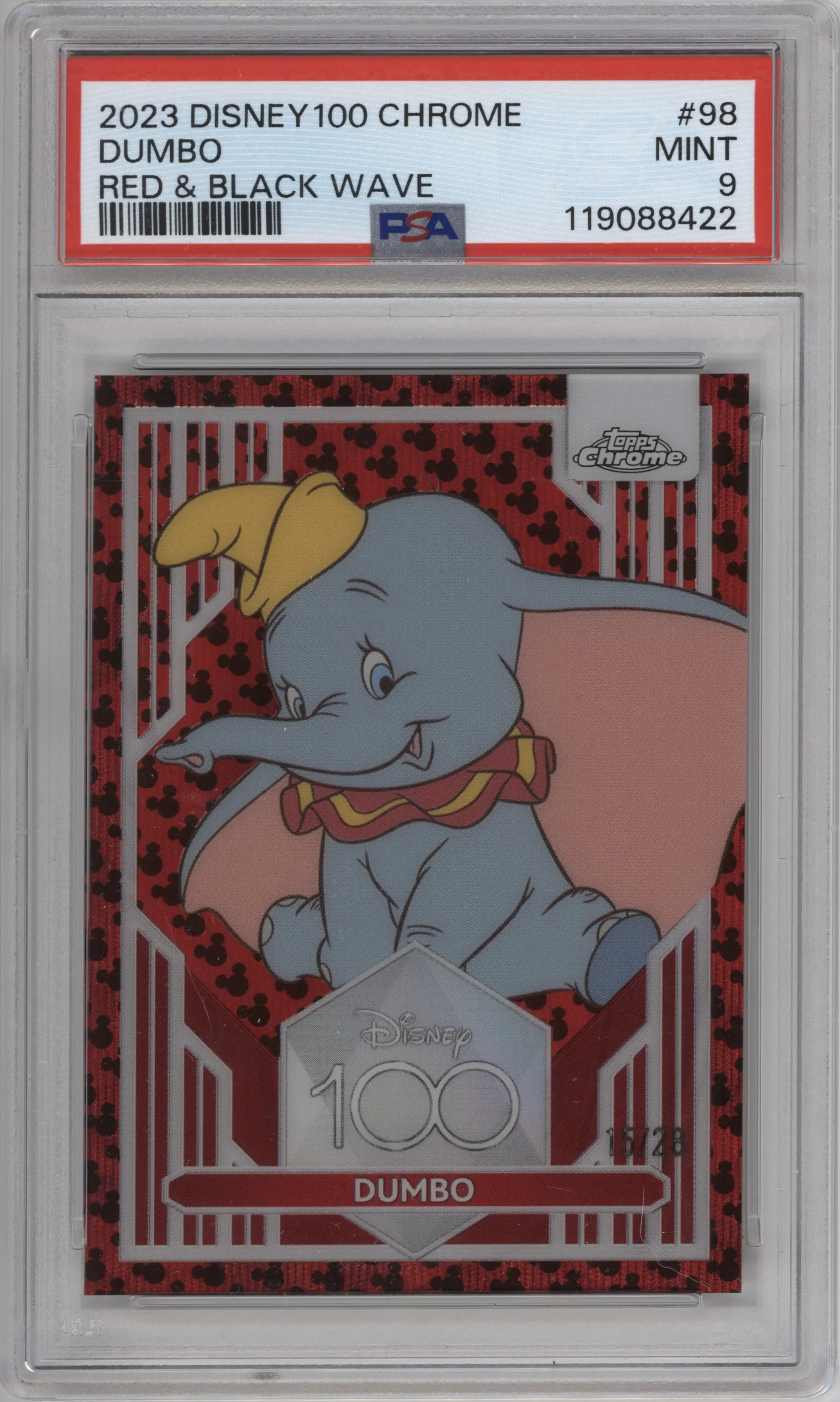 2023 Topps Chrome Disney 100 Dumbo Red and Black Wave #98 PSA 9
