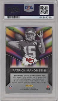 Patrick Mahomes II from the 2017 Panini Prizm set graded by PSA and given an overall grade of 9.