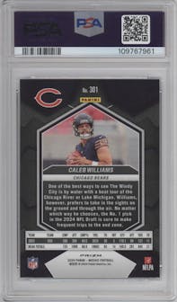 Caleb Williams from the 2024 Panini Mosaic set featuring a Reactive Blue parallel graded by PSA and given an overall grade of 10.