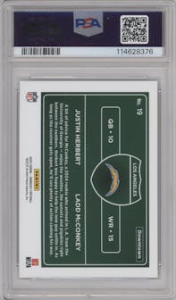 Justin Herbert/Ladd McConkey from the 2024 Donruss set graded by PSA and given an overall grade of 9.