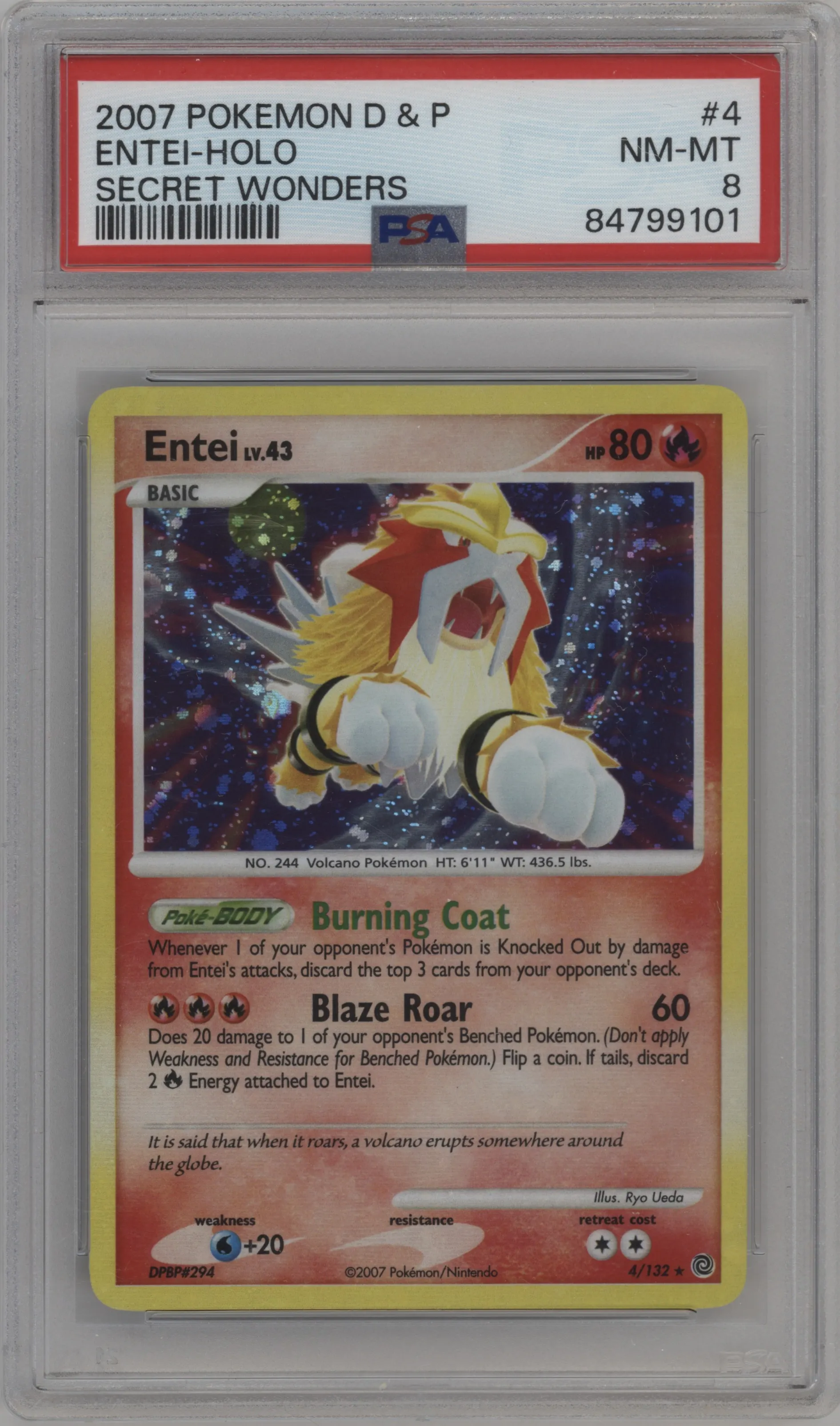 2007 Pokemon D&P Secret Wonders Entei #4 PSA 8