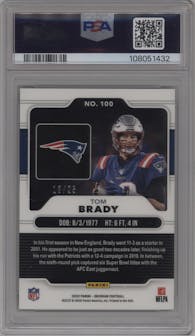 Tom Brady from the 2020 Panini Obsidian set featuring a Electric Etch Yellow parallel graded by PSA and given an overall grade of 10.