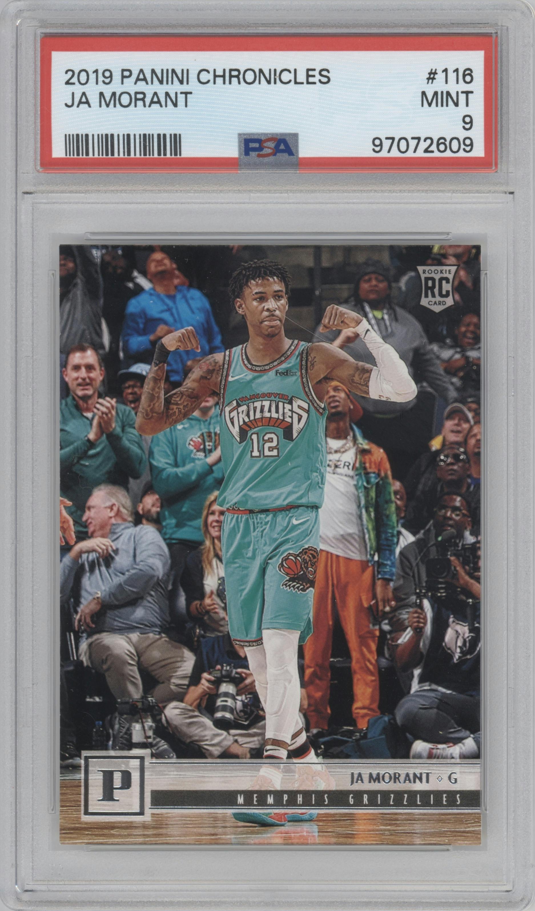 Ja Morant from the 2019-20 Panini Chronicles  set graded by PSA and given an overall grade of 9.