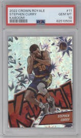 Stephen Curry from the 2022-23 Panini Crown Royale set graded by PSA and given an overall grade of 10.