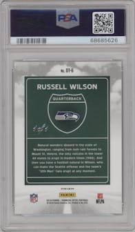 Russell Wilson from the 2018 Panini Donruss Optic set featuring a Gold Vinyl parallel graded by PSA and given an overall grade of 9.