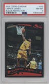  Lebron James from the 2005-06 Topps Chrome set featuring a Black Refractor parallel graded by PSA and given an overall grade of 8.