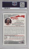  Lebron James from the 2005-06 Topps Chrome set featuring a Black Refractor parallel graded by PSA and given an overall grade of 8.