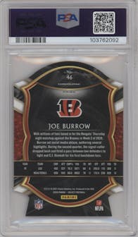 Joe Burrow from the 2020 Panini Select set featuring a Die-Cut Blue  parallel graded by PSA and given an overall grade of 10.