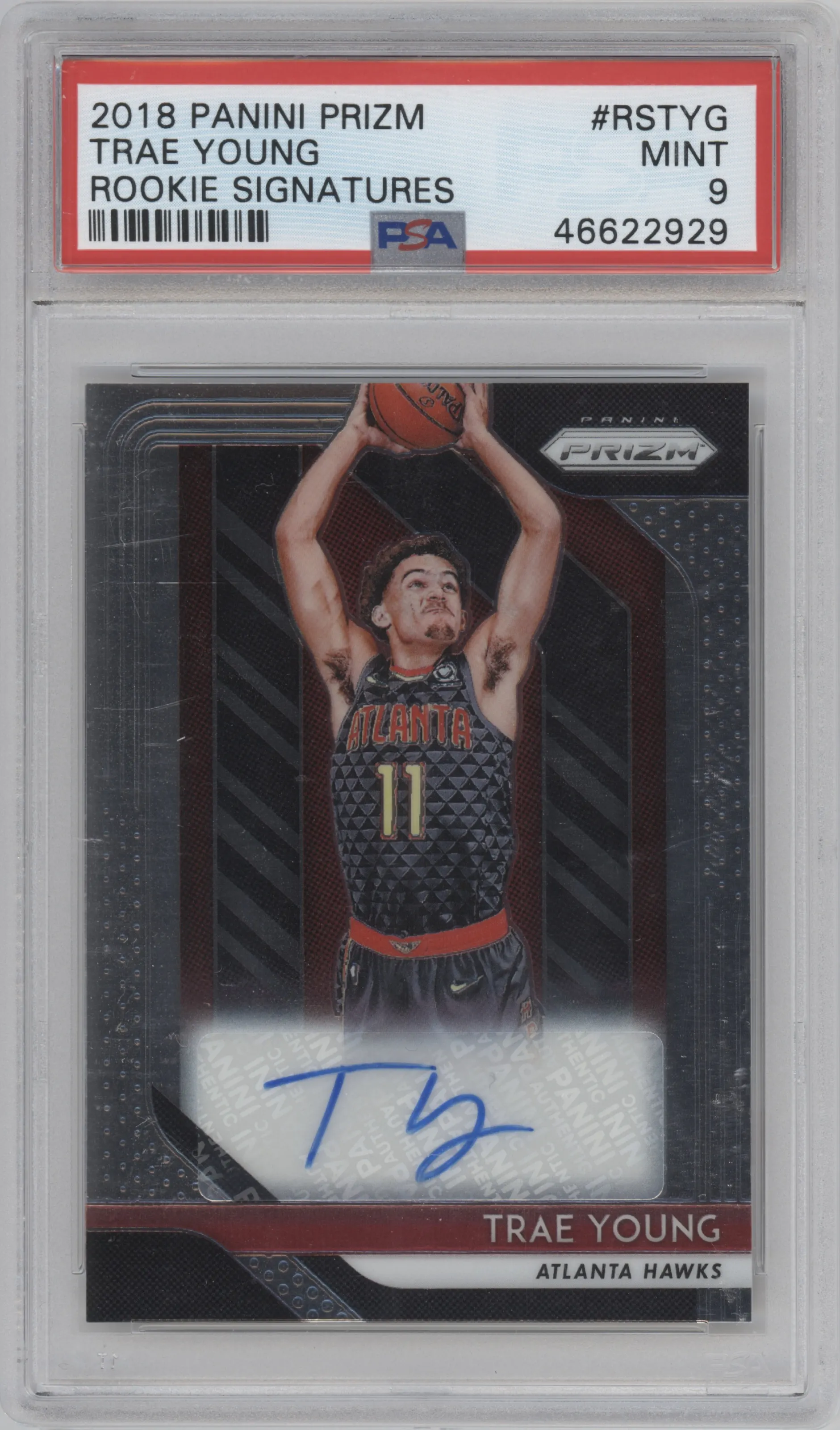 2018 Panini Prizm Rke.Sig. Trae Young #RS-TYG PSA 9