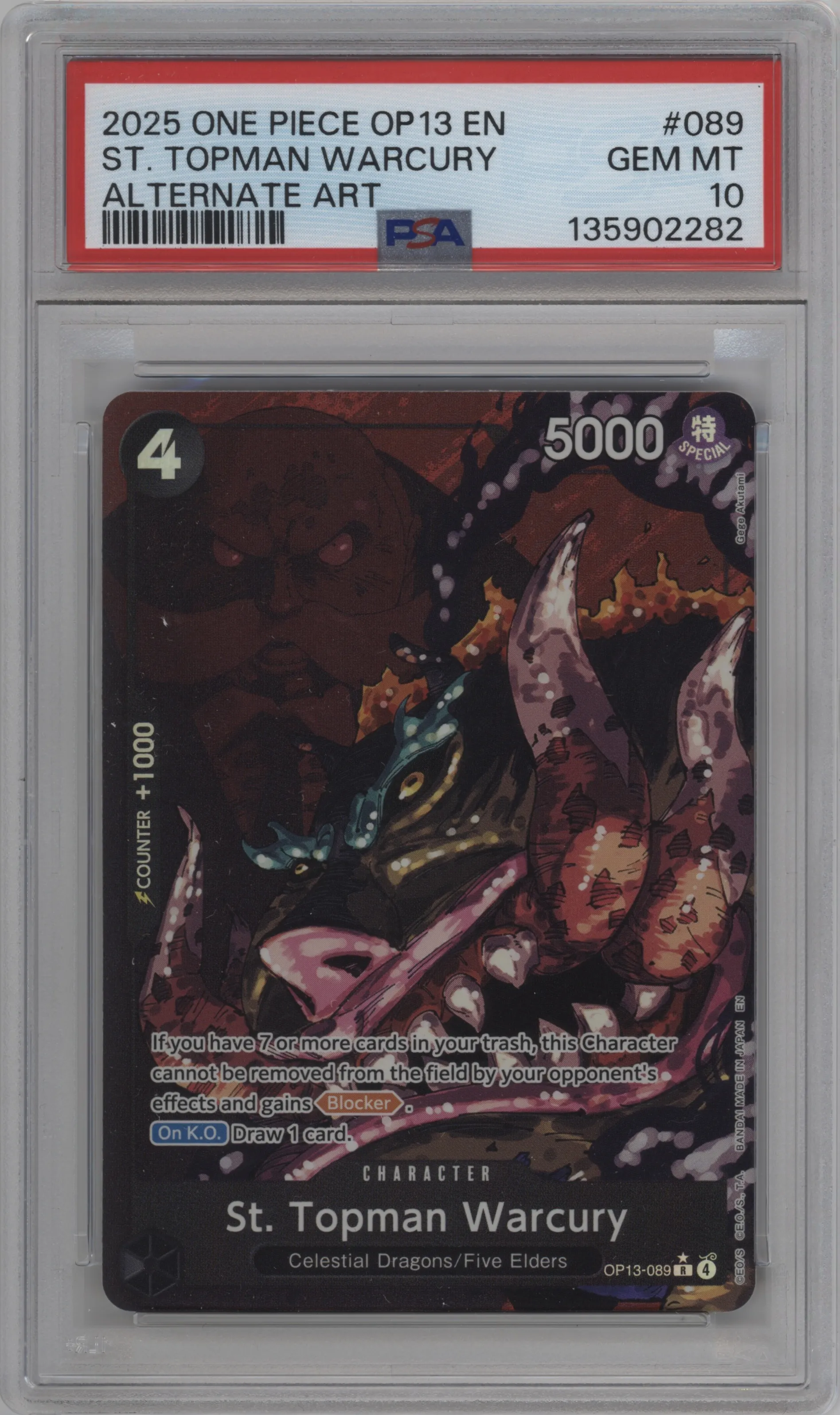 2025 One Piece Carrying On His Will St. Topman Warcury Alternate Art R #OP13-089 R PSA 10