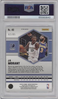 Ja Morant from the 2020-21 Panini Mosaic set featuring a Fast Break Blue parallel graded by PSA and given an overall grade of 9.