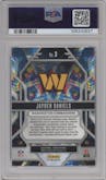 Jayden Daniels from the 2024 Panini Prizm set featuring a Green Prizm parallel graded by PSA and given an overall grade of 10.