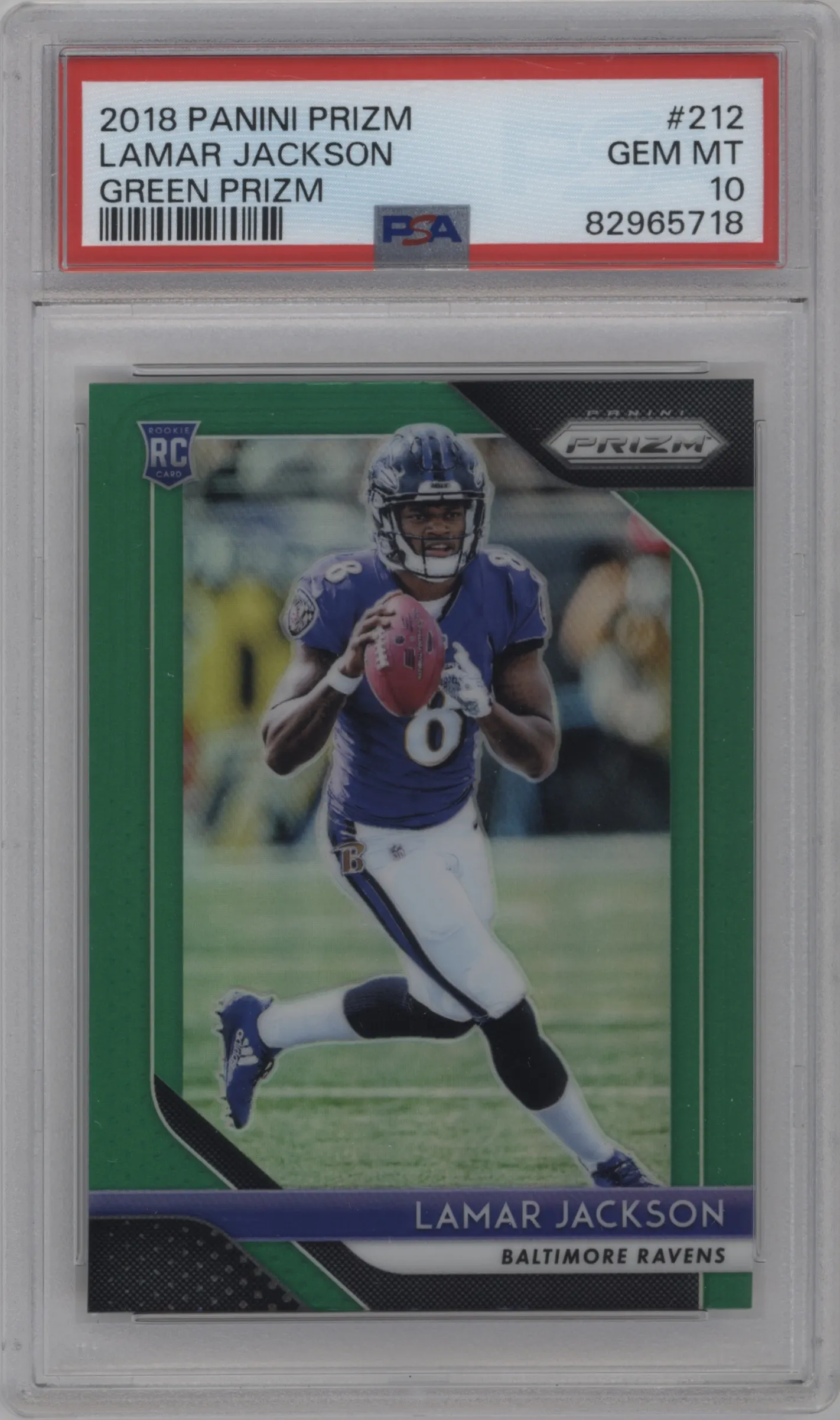 2018 Panini Prizm Lamar Jackson Green Prizm #212 PSA 10