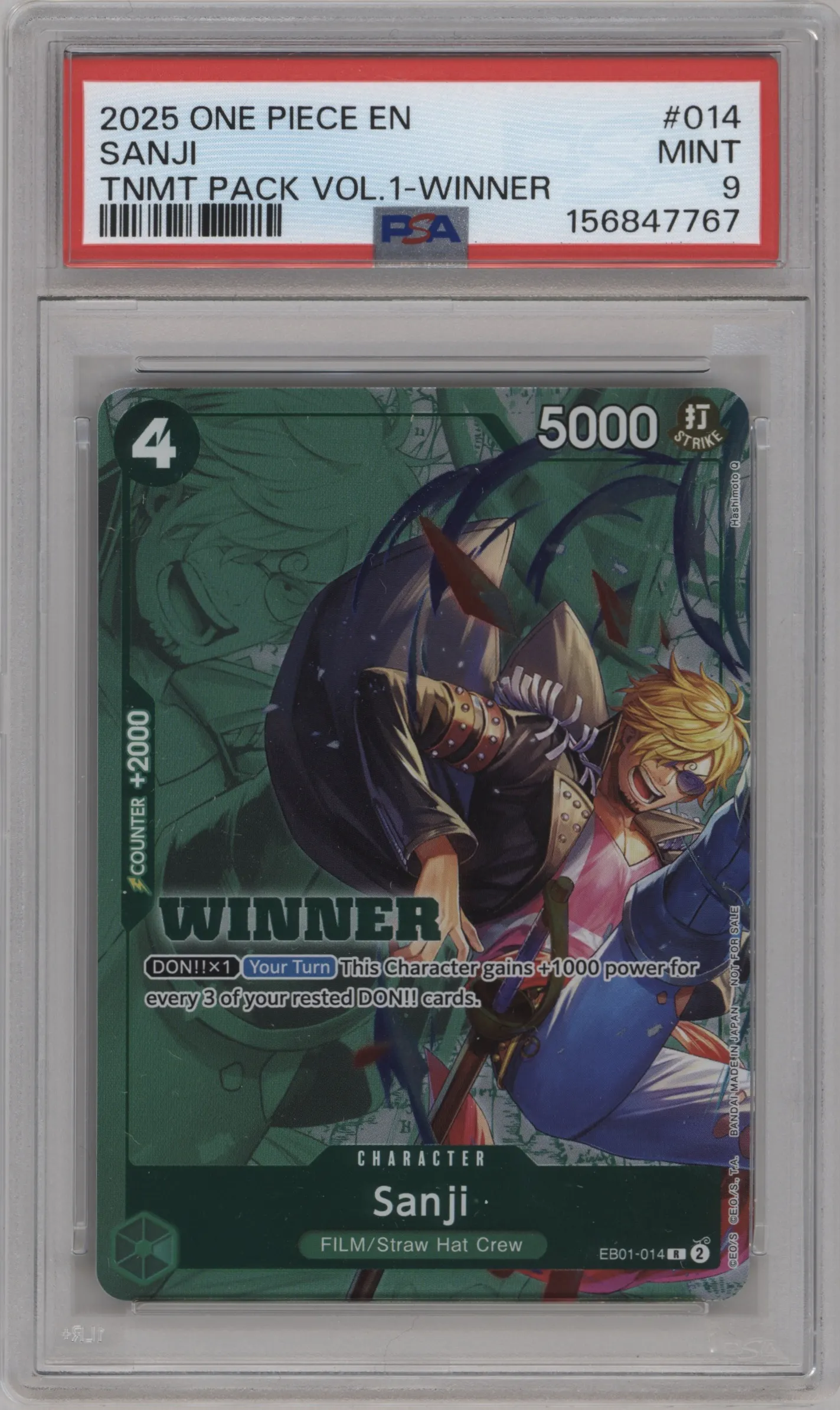 2025 One Piece Sanji Tournament Pack 2025 Vol.1 -Winner R #EB01-014 R PSA 9