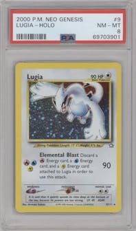 Lugia from the 2000 Pokemon Neo Genesis set graded by PSA and given an overall grade of 8.