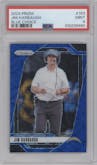 Jim Harbaugh from the 2024 Panini Prizm set featuring a Choice Blue parallel graded by PSA and given an overall grade of 9.